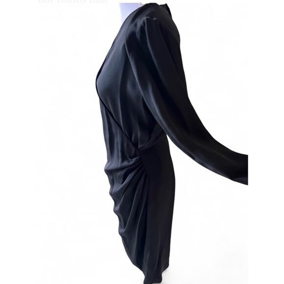 Silk Studio 100% Silk Midi Sheath Dress 3/4 Sleeve Black SZ 6 Vintage 80s Preppy - Picture 3 of 5